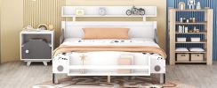 Full Size Car-Shaped Platform Bed,Full Bed with Storage Shelf for Bedroom,White