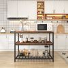 Kitchen Island with 3 Shelves, 47.2 Inches Kitchen Shelf with Large Worktop, Stable Steel Structure, Industrial, Easy to Assemble, Rustic Brown and Bl