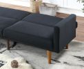 Modern Electric Look 1pc Convertible Sofa Couch Black Linen Like Fabric Cushion Clean Lines Wooden Legs Living Room