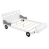 Full Size Car-Shaped Platform Bed,Full Bed with Storage Shelf for Bedroom,White