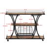 Industrial Black Bar Serving Cart for home with Wine Rack and Glass Holder;  3-tier Shelves;  Metal Frame