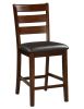 Set of 2 Chairs Dining Room Furniture Antique walnut Wood Finish Cushioned Solid wood Counter Height Chairs Faux Leather Cushion