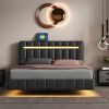 Queen Size Floating Bed Frame with LED Lights and USB Charging,Modern Upholstered Platform LED Bed Frame,Black