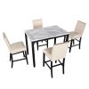 5 Piece Counter Height Faux Marble Modern Dining Set with Matching Chairs and Marble Veneer for Home