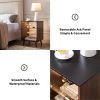 LED Nightstand with 2 Glass Shelves, Modern Bedside Table with 3 Color LED Lighting/Adustable Brightness, Nightstand for Bedroom/Living Room, Walnut