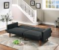 Transitional Look Living Room Sofa Couch Convertible Bed Black Polyfiber 1pc Tufted Sofa Cushion Wooden Legs