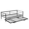 Twin Size Metal Daybed with Adjustable Trundle; Pop Up Trundle; Black