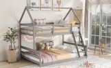 Functional Twin-Over-Full House Bunk Bed, Built-In Ladder, Modern Gray Design