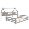 Functional Twin-Over-Full House Bunk Bed, Built-In Ladder, Modern Gray Design