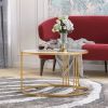 Slate/Sintered stone round coffee table with golden stainless steel frame