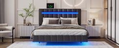 Full Size Floating Bed Frame with LED Lights and USB Charging,Modern Upholstered Platform LED Bed Frame,Black(Full)