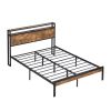 Full Size Metal Platform Bed Frame with Wooden Headboard and Footboard with USB LINER, No Box Spring Needed, Large Under Bed Storage, Easy Assemble