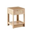 15.75" Rattan End table with drawer, Modern nightstand, side table for living roon, bedroom,natural