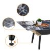 Landon Coffee Table with Glass Black Marble Texture Top and Bent Wood Design