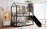 Twin Over Twin Metal Bunk Bed ,Metal Housebed With Slide,Three Colors Available.(Black with Black Slide)(OLD SKU :LP000095AAB)