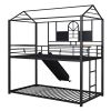 Twin Over Twin Metal Bunk Bed ,Metal Housebed With Slide,Three Colors Available.(Black with Black Slide)(OLD SKU :LP000095AAB)