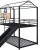 Twin Over Twin Metal Bunk Bed ,Metal Housebed With Slide,Three Colors Available.(Black with Black Slide)(OLD SKU :LP000095AAB)