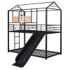 Twin Over Twin Metal Bunk Bed ,Metal Housebed With Slide,Three Colors Available.(Black with Black Slide)(OLD SKU :LP000095AAB)