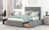 Full Size Upholstery Platform Bed with Four Drawers on Two Sides, Adjustable Headboard, Grey(Old SKU: WF291773EAA)