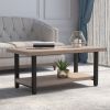 42.13 "double-deck coffee table, particleboard table top+metal table leg material coffee table, can hold items, weighing 200 pounds, brown.