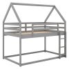 Twin over Twin Low Bunk Bed, House Bed with Ladder , Gray(OLD SKU:WF197808AAE)