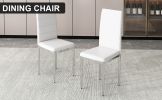 White 4-piece set of PVC leather chairs with electroplated metal legs. Armless high back dining chairs and office chairs. Suitable for restaurants, li