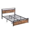 Queen Size Bed Frame with Storage Headboard and 2 Drawers, LED Lights Bed with Charging Station, Metal Platform Bed No Noise, Mattress Foundation Stro