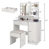 FCH Large Vanity Set with 10 LED Bulbs, Makeup Table with Cushioned Stool, 3 Storage Shelves 1 Drawer 1 Cabinet, Dressing Table Dresser Desk for Women