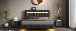 Queen Size Floating Bed Frame with LED Lights and USB Charging,Modern Upholstered Platform LED Bed Frame,Black