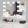 FCH Large Vanity Set with 10 LED Bulbs, Makeup Table with Cushioned Stool, 3 Storage Shelves 1 Drawer 1 Cabinet, Dressing Table Dresser Desk for Women