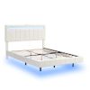 Queen Size Floating Bed Frame with LED Lights and USB Charging,Modern Upholstered Platform LED Bed Frame, White