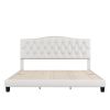 Upholstered Platform Bed with Saddle Curved Headboard and Diamond Tufted Details, King, Beige