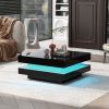 ON-TREND High Gloss Minimalist Design with plug-in 16-color LED Lights, 2-Tier Square Coffee Table, Center Table for Living Room, 31.5''x31.5''x14.2''