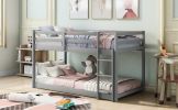 Twin over Twin Floor Bunk Bed with Ladder , Gray(Old SKU:WF281727AAE/WF286602AAE)