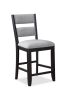 2pc Set Black Farmhouse Style Ladder Back Counter Height Side Chair Stool Gray Color Upholstered Seat and Back Dining Room Wooden Furniture