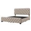 Upholstered Platform Bed Frame with Four Drawers, Button Tufted Headboard and Footboard Sturdy Metal Support, No Box Spring Required, Beige, Queen (Ol