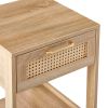 15.75" Rattan End table with drawer, Modern nightstand, side table for living roon, bedroom,natural