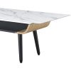 Landon Coffee Table with Glass White Marble Texture Top and Bent Wood Design