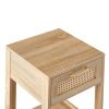 15.75" Rattan End table with drawer, Modern nightstand, side table for living roon, bedroom,natural