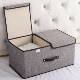 Cotton And Linen Fabric Double Lid Storage Box Foldable (Option: Gray-50x30x25cm)