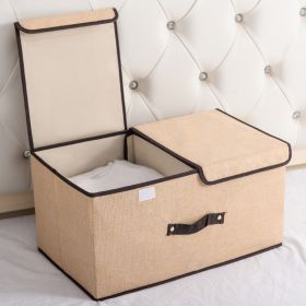 Cotton And Linen Fabric Double Lid Storage Box Foldable (Option: Beige-50x30x25cm)