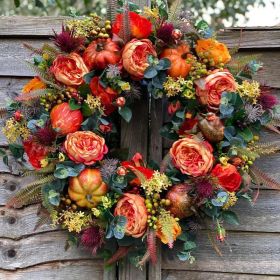 Fall Peony and Pumpkin Wreath, Autumn Year Round Wreaths for Front Door, Artificial Fall Wreath, Halloween Wreath, Thanksgiving Wreath, Maple Leaf Ber (size: 40CM)