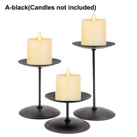 3Pcs Metal Candle Holders Iron Pillar Candle Plate Candle Stand Candlestick Table Centerpieces Wedding Party Festival Home Decor (Ships From: CN, Color: A-black)