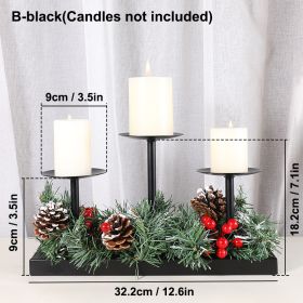 3Pcs Metal Candle Holders Iron Pillar Candle Plate Candle Stand Candlestick Table Centerpieces Wedding Party Festival Home Decor (Ships From: CN, Color: B-black)