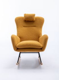 35.5 inch Rocking Chair, Soft Teddy Velvet Fabric Rocking Chair for Nursery, Comfy Wingback Glider Rocker with Safe Solid Wood Base for Living Room Be (Material: Teddy Velvet, Color: Yellow)