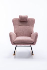 35.5 inch Rocking Chair, Soft Teddy Velvet Fabric Rocking Chair for Nursery, Comfy Wingback Glider Rocker with Safe Solid Wood Base for Living Room Be (Material: Teddy Velvet, Color: Pink)