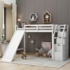 Twin Size Loft Bed with Storage and Slide