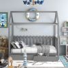 Twin Size House Bed with drawers, Fence-shaped Guardrail, Gray