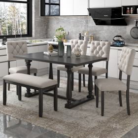 6-Piece Dining Table and Chair Set with Special-shaped Legs and Foam-covered Seat Backs&Cushions for Dining Room (Color: gray)