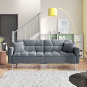 Linen Upholstered Modern Convertible Folding Futon Sofa Bed for Compact Living Space; Apartment; Dorm (Color: Dark Gray)